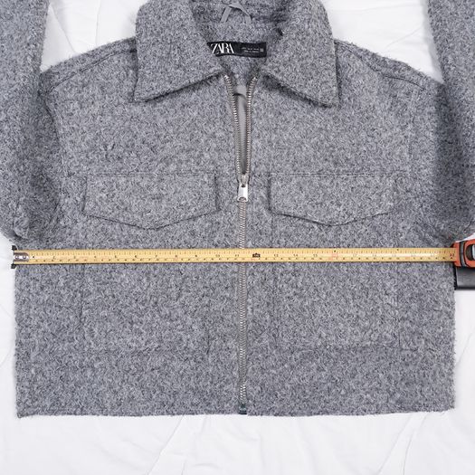 Zara Grey Textured Cropped Zip Up Jacket Size S
