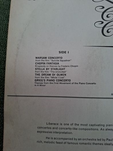 Liberace plays concert by candlelight Vinyl LP From 1966