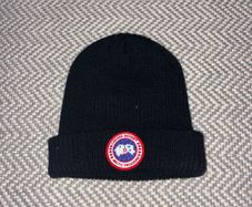 Canada Goose Arctic Program Black Ribbed Beanie Hat | Luxury Winter Knit | One Size | Classic Logo