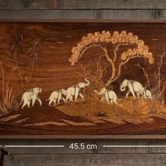 Vintage Indian Rosewood Inlay Wall Plaque - Elephant Procession Marquetry Art