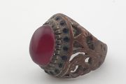 Ancient Brass Red CZ Ring  Rustic Collectible Jewellery
