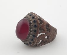 Ancient Brass Red CZ Ring  Rustic Collectible Jewellery