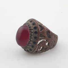 Ancient Brass Red CZ Ring  Rustic Collectible Jewellery