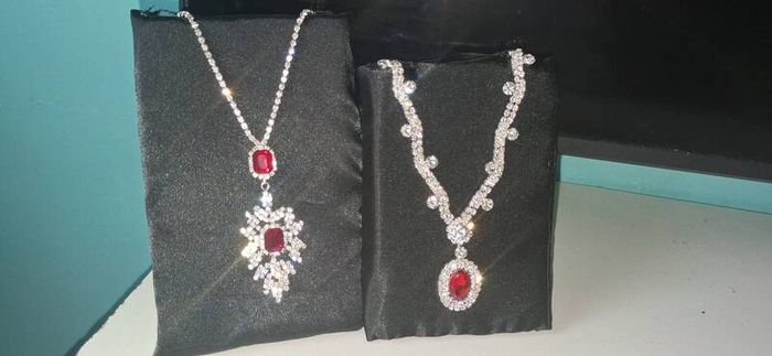 Luxury Red Ruby Silver-Tone Alloy Pendant Necklaces