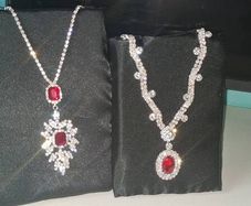 Luxury Red Ruby Silver-Tone Alloy Pendant Necklaces