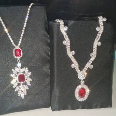 Luxury Red Ruby Silver-Tone Alloy Pendant Necklaces