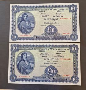 1957 Lady Lavery 10 Pound Notes in Sequence