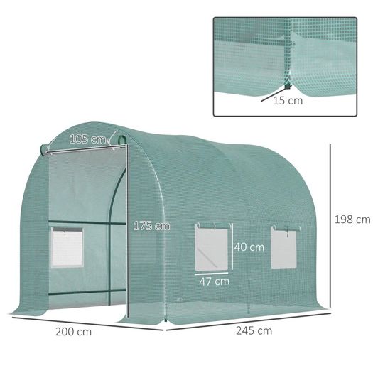 NEW SALE | Polytunnel Greenhouse Reinforced Walk in, Steel Frame, PE, 4 Mesh Windows 2.5x2 m
