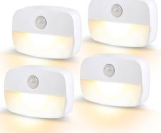 SALE LED Motion Sensor Night Light, [4 Pack] Stick-On Night Light by Battery Powered, Stair Sensor Lights Indoors