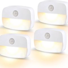 SALE LED Motion Sensor Night Light, [4 Pack] Stick-On Night Light by Battery Powered, Stair Sensor Lights Indoors