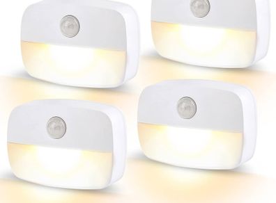SALE LED Motion Sensor Night Light, [4 Pack] Stick-On Night Light by Battery Powered, Stair Sensor Lights Indoors