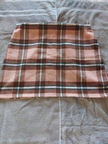 Pink Check Wool Mini Skirt