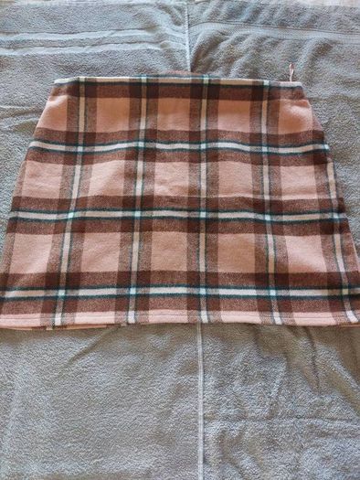 Pink Check Wool Mini Skirt