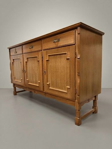Danish Brutalist Oak Sideboard, 1960s Architectural Design