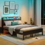 Double Bed Frame with Storage Headboard,Charging Station,LED Lights,4ft6 Metal Platform Upholstered Bed Frame Double Bed,for 135 x 190 cm Image 10