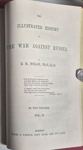 J.S. Virtue. History of the war against Russia. Illustrated. NOLAN, Edward H.Nineteenth century, Victorian, publishing, history, military, colonial, advertisement, prospectus, leaflet, broadside, insert, binding, crimson, cloth cases, gilt, subscribers.