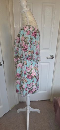 Beauty Angel Mint Floral Boho Tea Dress Chiffon Overlay Size M/L