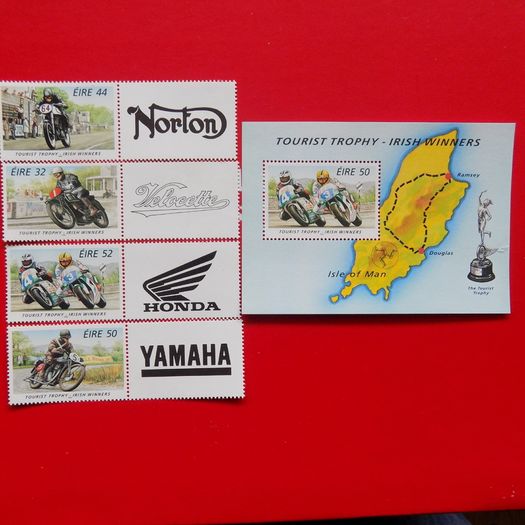 Ireland 1996.Irish Winners of Isle of Man Tourist Trophy.MNH.Stamp set and Miniature Sheet.