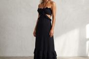 Beautiful black Halterneck Cut Out Ruffle Maxi Dress UK 10/12 Or M