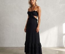 Beautiful black Halterneck Cut Out Ruffle Maxi Dress UK 10/12 Or M