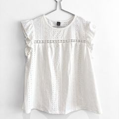 Pre Owned White Eyelet Ruffle Sleeve Blouse