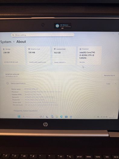 Hp Probook 450 G5 Laptop I5/16gb/256ssd/fhd