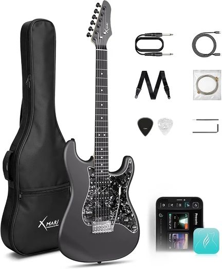 Smart Electric Guitar with Built-in DSP Effects, 4 Presets, USB-C OTG Recording, Headphone Output, Alnico Pickups w/Coil Split, Carbon Fiber Body, Gig Bag, Strap, Cable & Picks