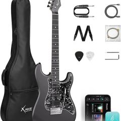 Smart Electric Guitar with Built-in DSP Effects, 4 Presets, USB-C OTG Recording, Headphone Output, Alnico Pickups w/Coil Split, Carbon Fiber Body, Gig Bag, Strap, Cable & Picks