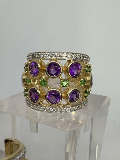 Silver earrings Harry Ivens Amethyst & Chrome Diopside Hoop Earrings