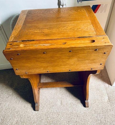 Antique Oak Childs School Desk with Lift-Top Storage