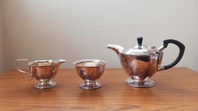 Vintage Silver-plated hexagonal Art Deco tea set