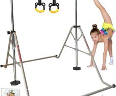 Gymnastics bars Sets, Foldable Gymnastic bar a 5 Heights Adjustable Gym bar for kids from 3 to 12, ideal Indoor Outdoor gymnastics equipment, 62" (Steel/Fiberglass) Gymnastics bar kids set