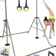 Gymnastics bars Sets, Foldable Gymnastic bar a 5 Heights Adjustable Gym bar for kids from 3 to 12, ideal Indoor Outdoor gymnastics equipment, 62" (Steel/Fiberglass) Gymnastics bar kids set