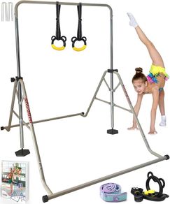 Gymnastics bars Sets, Foldable Gymnastic bar a 5 Heights Adjustable Gym bar for kids from 3 to 12, ideal Indoor Outdoor gymnastics equipment, 62" (Steel/Fiberglass) Gymnastics bar kids set