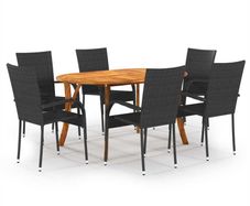 7 Piece Garden Dining Set Black
