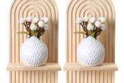 Floating Wooden Shelves for Wall Shelf, Bohemian Wooden Floating Shelves, Rainbow Arch Hanging Book Shelf Bookshelf for Bedroom Bathroom Living Room Wall Decoration Shelving 13.8x7x0.4