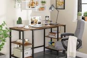 _Desk Computer Desk Office Table with 4 Shelves Large Table Top Study Home Office Industrial Design Vintage Brown-Black