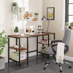 _Desk Computer Desk Office Table with 4 Shelves Large Table Top Study Home Office Industrial Design Vintage Brown-Black