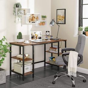 _Desk Computer Desk Office Table with 4 Shelves Large Table Top Study Home Office Industrial Design Vintage Brown-Black