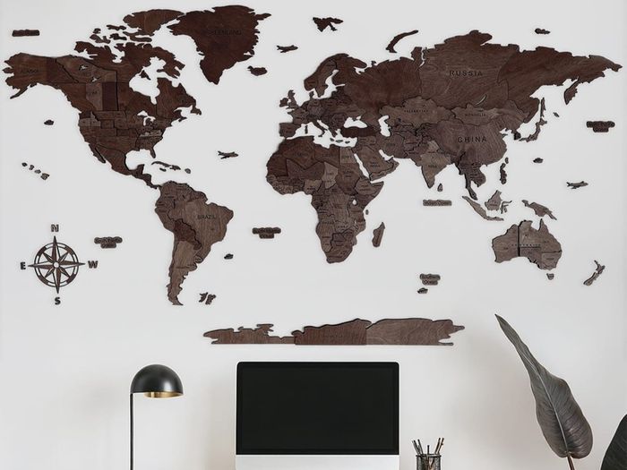 3D Classic Wooden World Map with Country Borders Country Names Capital Names US and Canada Borders and Names 3D Map Effect