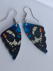 Blue Pansy Butterfly Wing Earrings