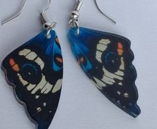 Blue Pansy Butterfly Wing Earrings