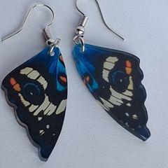 Blue Pansy Butterfly Wing Earrings