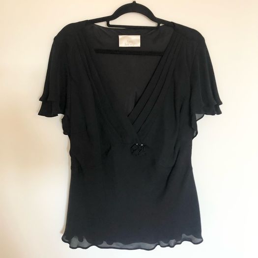 Ann Harvey short sleeve black silk blouse UK22