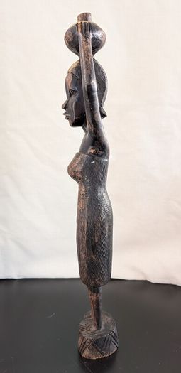 African Wooden Figures Pair Warrior Spear Water Carrier Hand Carved