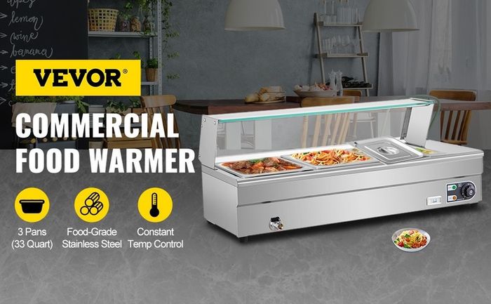 Buffet Food Warmer Stainless Steel 3-6 Pans with Glass Shield Commercial Countertop Bain Marie Electric Steamer Cooker