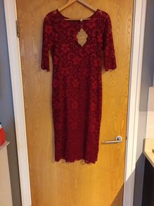 Jolie Moi Burgundy  Lace Dress. S. 14-16.   B.N.W.T.