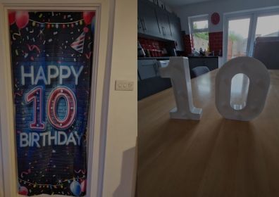 Backdrop Age 10 & light up number 10