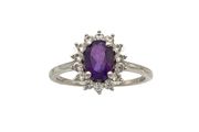 Vintage 925 Sterling Silver Amethyst &amp; CZ Halo Ring