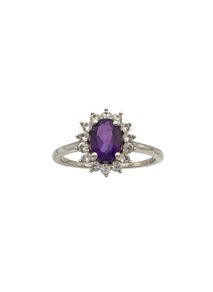 Vintage 925 Sterling Silver Amethyst & CZ Halo Ring